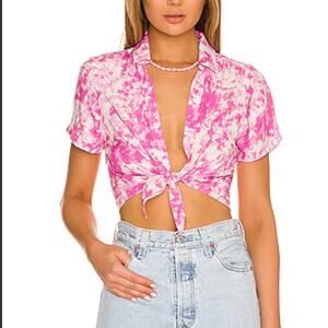 NWT For Love And Lemons $217  Pink and White Cuffed Sleeve Crop Top size M